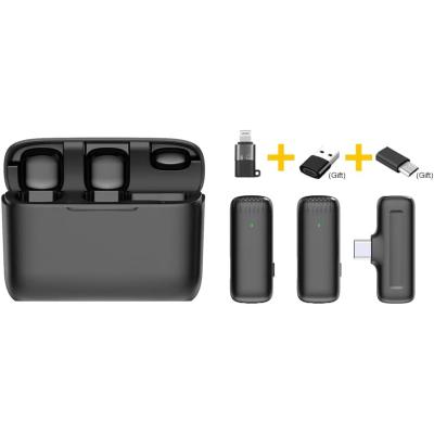 J13 2-in-1 Portable Wireless Microphone for iPhone Type C Phones Lavalier Dual Wireless Lavalier Microphone Plug and Play for Two-Person Video Recording Vlog Live