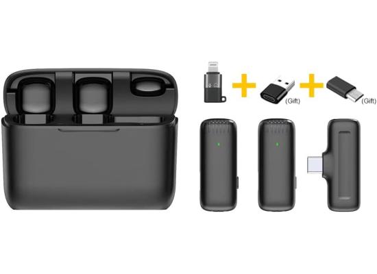 J13 2-in-1 Portable Wireless Microphone for iPhone Type C Phones Lavalier Dual Wireless Lavalier Microphone Plug and Play for Two-Person Video Recording Vlog Live