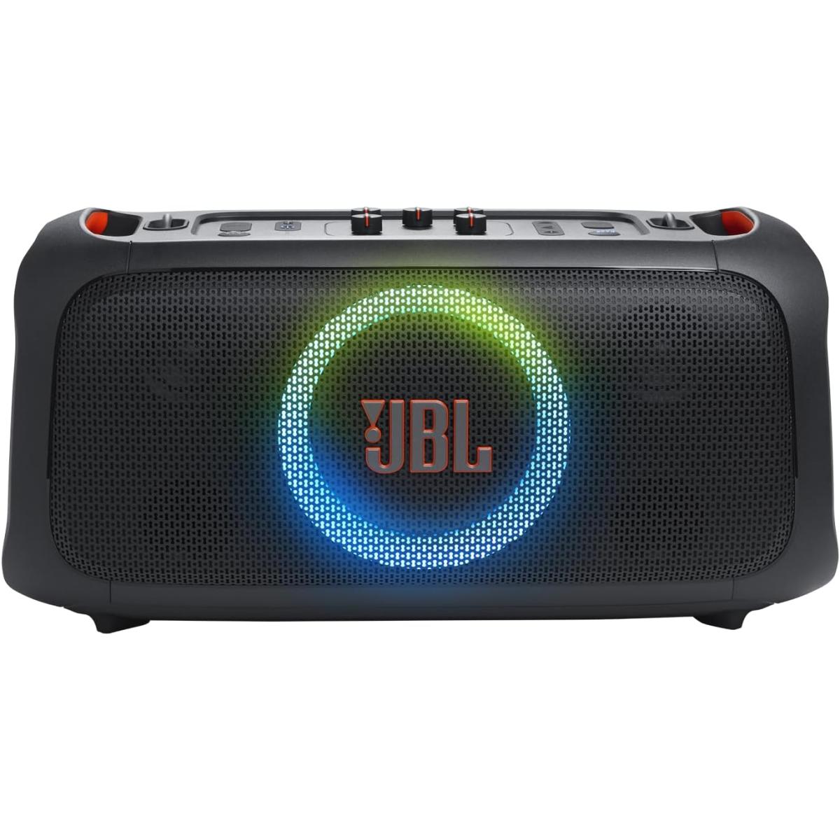 JBL PartyBox On-The-Go Essential - Portable Party Speaker with Built-in Lights and Wireless mic, Amazing JBL Pro Sound, IPX4 splashproof Protection, 6 Hours of Playtime, Convenient Shoulder Strap