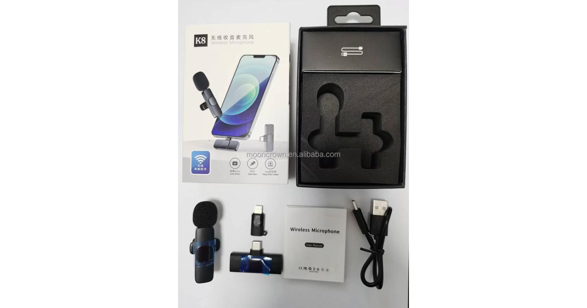 This K8 Wireless Microphone is a 2.4GHz mini wireless lavalier