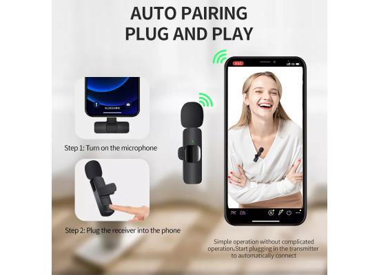 This K8 Wireless Microphone is a 2.4GHz mini wireless lavalier microphone designed for smartphones, supporting both Android and iPhone devices. , an effective working distance of 20-30 meters, and a long battery life of over 8 hours.