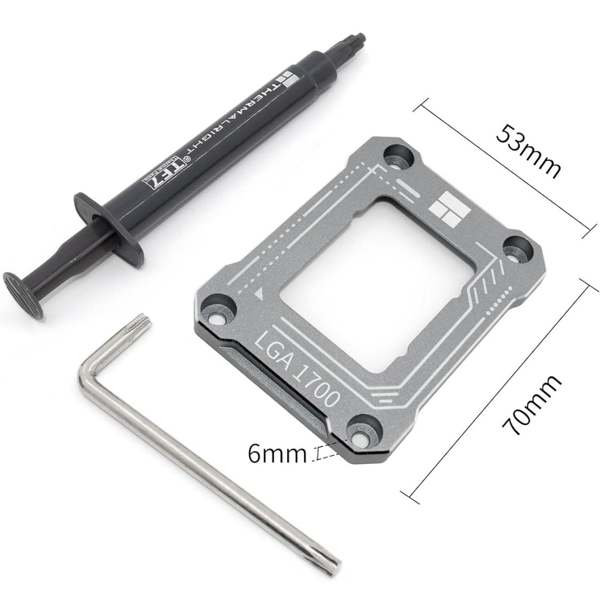 Thermalright LGA 1700 Intel 12th 13th 14th Aluminum Gray Contact Frame CPU Socket Anti-Warp & Bend, Temp Reduction (2-7) Degrees, Comes With Free TF7 (12.8 w/m.k) Thermal Paste Tube