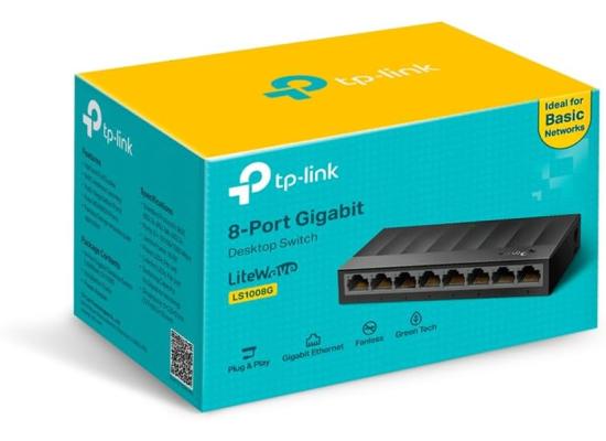TP-Link Litewave 8 Port Gigabit Ethernet Switch | Desktop Ethernet Splitter | Plastic Case | Unshielded Network Switch | Plug & Play | Fanless Quiet | Unmanaged (LS1008G)