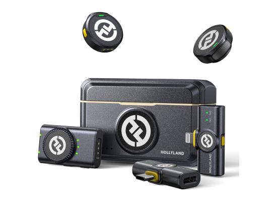 Hollyland LARK M2 COMBO 2-Person Wireless Combo Universal Microphone System 2.4 GHz w/ Advanced ENC, Long Batter Life  with 2x Hollyland Lavalier Microphone: Omni Sound Wide Compatibility (3.5mm) - (Shine Charcoal)