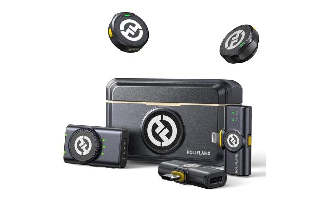 Hollyland LARK M2 COMBO 2-Person Wireless Combo Universal Microphone System 2.4 GHz w/ Advanced ENC, Long Batter Life  with 2x Hollyland Lavalier Microphone: Omni Sound Wide Compatibility (3.5mm) - (Shine Charcoal)