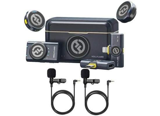 Hollyland LARK M2 COMBO 2-Person Wireless Combo Universal Microphone System 2.4 GHz w/ Advanced ENC, Long Batter Life  with 2x Hollyland Lavalier Microphone: Omni Sound Wide Compatibility (3.5mm) - (Shine Charcoal)