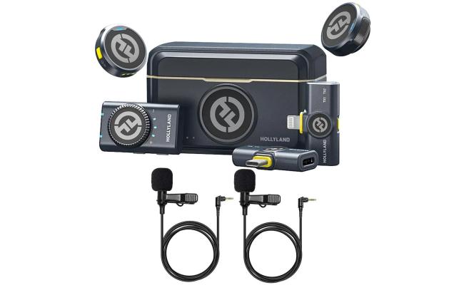 Hollyland LARK M2 COMBO 2-Person Wireless Combo Universal Microphone System 2.4 GHz w/ Advanced ENC, Long Batter Life  with 2x Hollyland Lavalier Microphone: Omni Sound Wide Compatibility (3.5mm) - (Shine Charcoal)