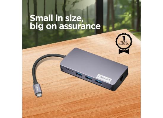 Lenovo 150 USB-C Travel Dock (Charging Host Upto 100W |3 x USB-A 3.0| x HDMI 1.4, 4K @ 30 Hz| 1 x VGA, Up to 1920 x 1080 @ 60 Hz | 1 x Video Output | RJ45 Support |1 Year Warranty| Grey), GX91M73946