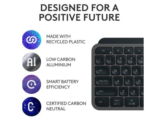 Logitech MX KEYS S Full Size Wireless Bluetooth Illuminated Backlighting Low Profile Keyboard, USB-C Rechargeable Li-Po (1500 mAh) - Multi Bluetooth Devices For Win, Mac, Linux, iPadOS - Graphite (عربي)