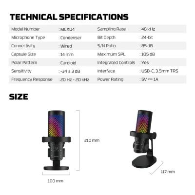 Fantech MCX04 Leviosa Aura Condenser Microphone, Connect instantly with dual USB-C/USB-A, perfect for podcasts, streaming, or calls.