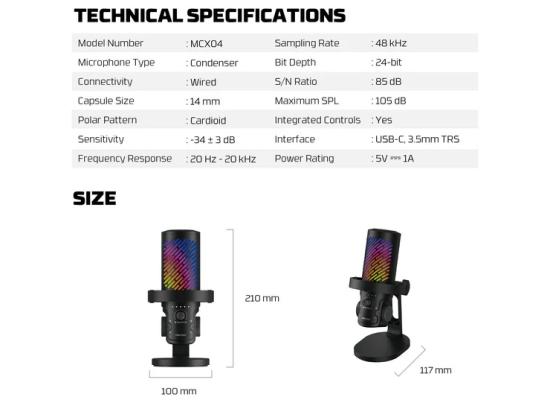 Fantech MCX04 Leviosa Aura Condenser Microphone, Connect instantly with dual USB-C/USB-A, perfect for podcasts, streaming, or calls.