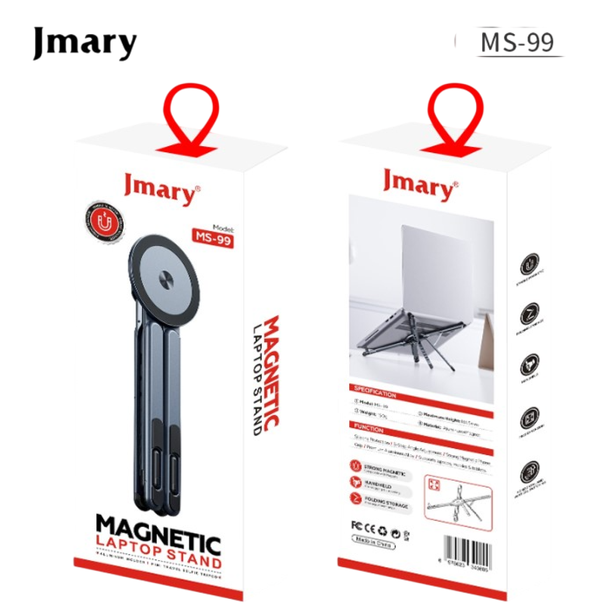 Jmary MS-99 3 in 1 Magentic Aluminum Laptop Stand Holder, Size(181*58*19.6mm).