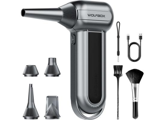 WOLFBOX electric air duster MegaFlow100 with 150000RPM super power, 3-Speed adjustable, Cordless, Rechargeable brushless motor durable blower, Suitable for computer, keyboard, home, car and outdoor