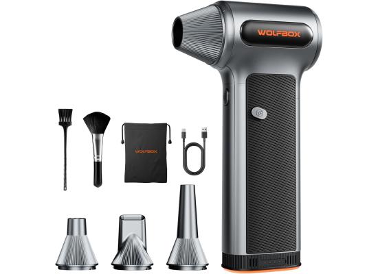 WOLFBOX MF200 Compressed Air Duster with Removable Battery & 4 Nozzles, Cordless 3-Speed Adjustable Mini Blower for Computer Keyboard, Car Cleaning, Home, and Outdoor Use