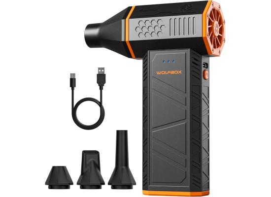 WOLFBOX electric air duster MegaFlow 50 with 110000RPM, 3-Gear adjustable mini blower, Cordless, Fast charging, Suitable for dust removal in computers, keyboards, cars, houses and outdoors.