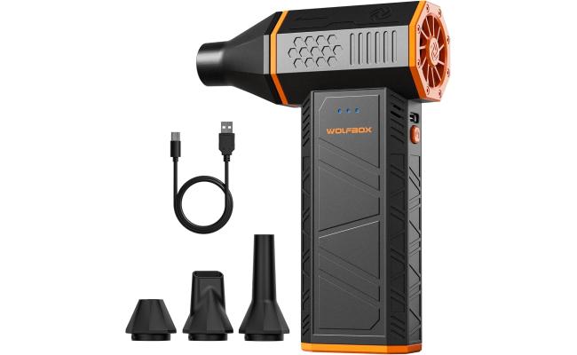 WOLFBOX electric air duster MegaFlow 50 with 110000RPM, 3-Gear adjustable mini blower, Cordless, Fast charging, Suitable for dust removal in computers, keyboards, cars, houses and outdoors.