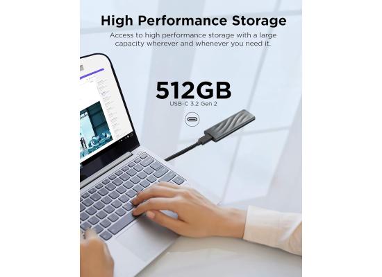 Lenovo 512GB PS8 Portable SSD External Type-C USB 3.2 Gen 2 With Upto 1050 MB/s Read, 1000 MB/s Write