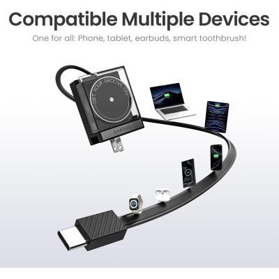 SHARGE Retractable 65W USB C Charger, GaN Power Wall Charger with Retractable Cable, 2 Devices PD Fast Charging for MacBook Pro/Air, iPhone 17,Pixel Book, iPad Pro Black