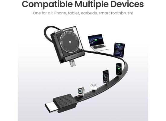 SHARGE Retractable 65W USB C Charger, GaN Power Wall Charger with Retractable Cable, 2 Devices PD Fast Charging for MacBook Pro/Air, iPhone 17,Pixel Book, iPad Pro Black