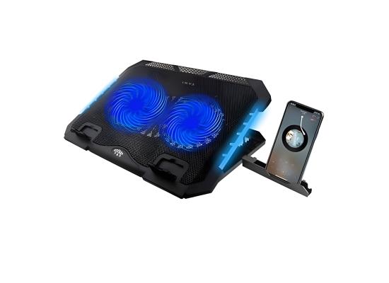 S900 GAMING LAPTOP COOLING PAD WITH MOBILE STAND AND 2 BLUE LED FANS AND RGB SIDE LIGHTS.