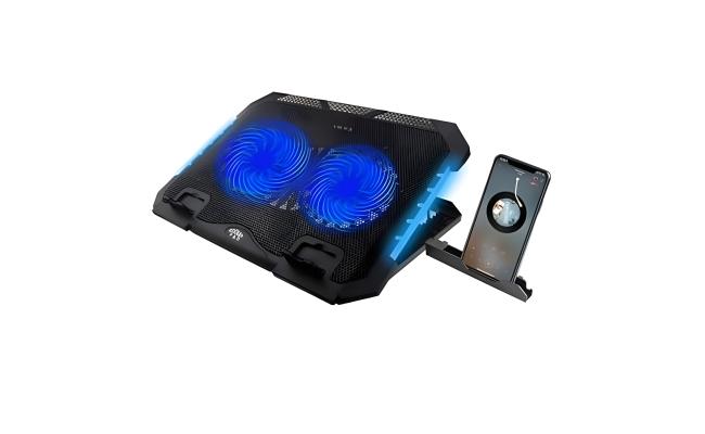 S900 GAMING LAPTOP COOLING PAD WITH MOBILE STAND AND 2 BLUE LED FANS AND RGB SIDE LIGHTS.