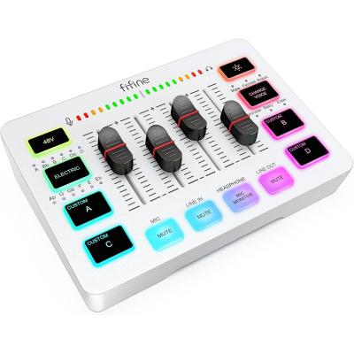 Fifine Ampligame SC3 Gaming Usb Mixer With Xlr/headset Input, Monitoring, Line In/out, Faders, Mute/voice Effect/sample - White
