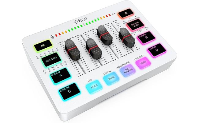 Fifine Ampligame SC3 Gaming Usb Mixer With Xlr/headset Input, Monitoring, Line In/out, Faders, Mute/voice Effect/sample - White Fifine Ampligame SC3 Gaming Usb Mixer With Xlr/headset Input, Monitoring, Line In/out, Faders, Mute/voice Effect/sample - White
