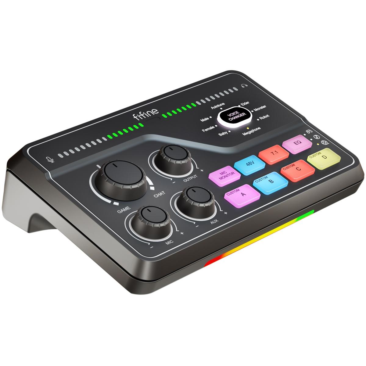 Fifine SC8 RGB PC Recording Studio Audio Sound Cards Mixers External XLR Live Streaming USB Gaming Audio Sound Card