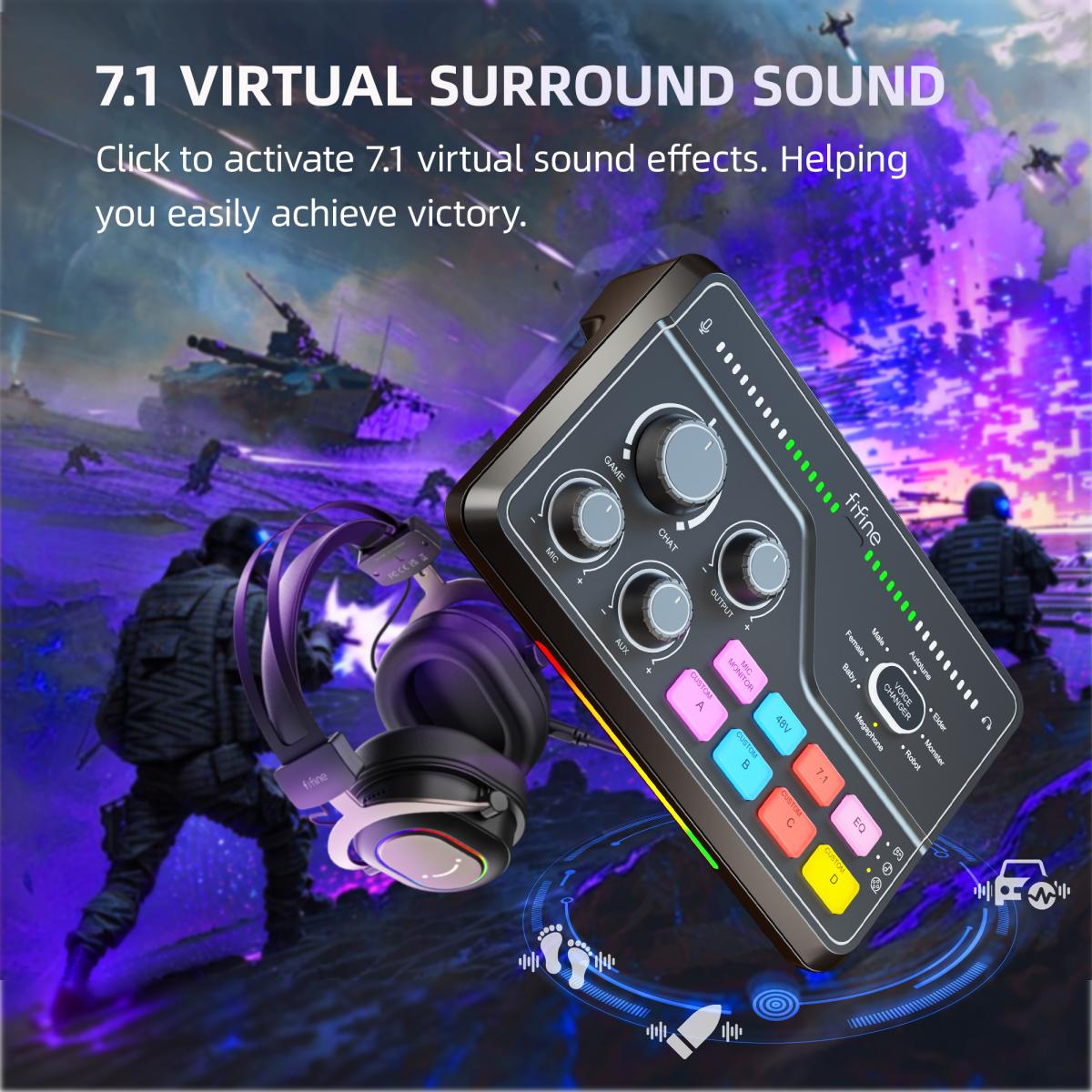 Fifine SC8 RGB PC Recording Studio Audio Sound Cards Mixers External XLR Live Streaming USB Gaming Audio Sound Card