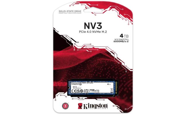 Kingston NV3 4TB M.2 NVMe PCIe 4.0, GEN 4 SSD Up To 6000/5000 MB/s Read/Write