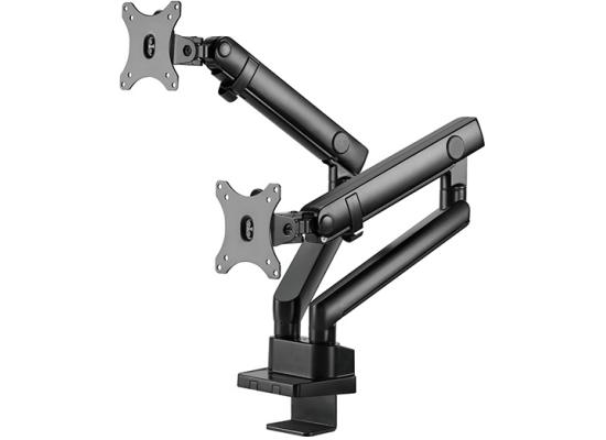 SilverStone ARM25 (Black) Dual Monitor Arm w/ Mechanical Spring Design & Versatile Adjustability, For Monitors Up To 32" Size & 9kg Weight, VESA Mounting Interface Standard (MIS), 100mm x 100mm / 75mm x 75 mm Mounting Hole