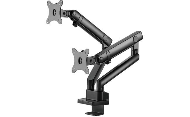 SilverStone ARM25 (Black) Dual Monitor Arm w/ Mechanical Spring Design & Versatile Adjustability, For Monitors Up To 32" Size & 9kg Weight, VESA Mounting Interface Standard (MIS), 100mm x 100mm / 75mm x 75 mm Mounting Hole