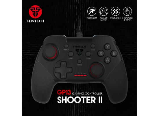Fantech Shooter II GP13 Wired Gaming Controller, 1.8m Braided Cord, Dual Vibration Motors, Turbo Mode - Black