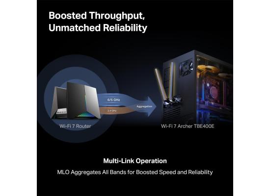 TP-Link WiFi 7 BE6500 PCIe WiFi Card Archer TBE400E | Tri-Band Network Card for Desktop PC | Bluetooth 5.4| High-Gain Antennas| MLO, WPA3| Supports AMD/Intel Motherboard | Not Compatible w/Windows 10