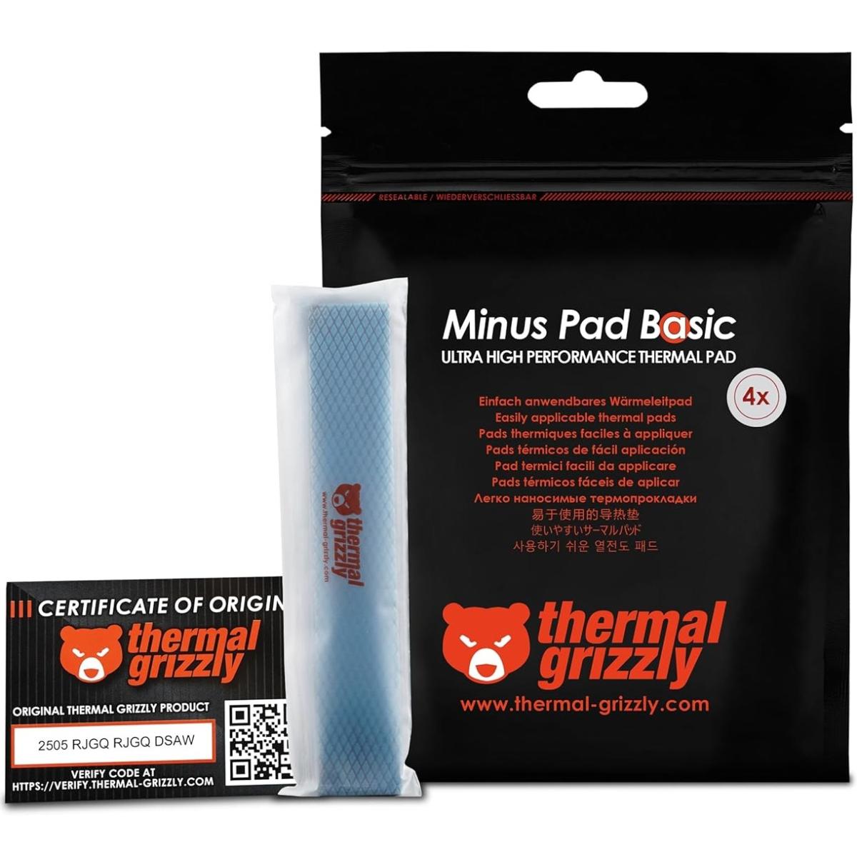 Thermal Grizzly MINUS PAD Basic (120 x 20 mm - 1,0 mm - 4 pcs) Highly conductive Thermal Pad