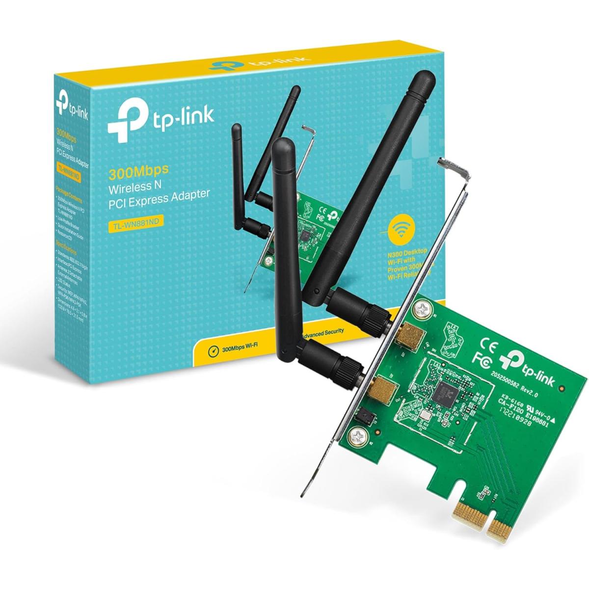 TP-Link TL-WN881ND 300 Mbps Wireless N PCIe WiFi Adapter for PC, PCIe WiFi Card for Desktop, Low-Profile Bracket Included, Supports Windows 10-8.1-8-7-XP (32-64 bit) - Linux 2.6.24-4.1
