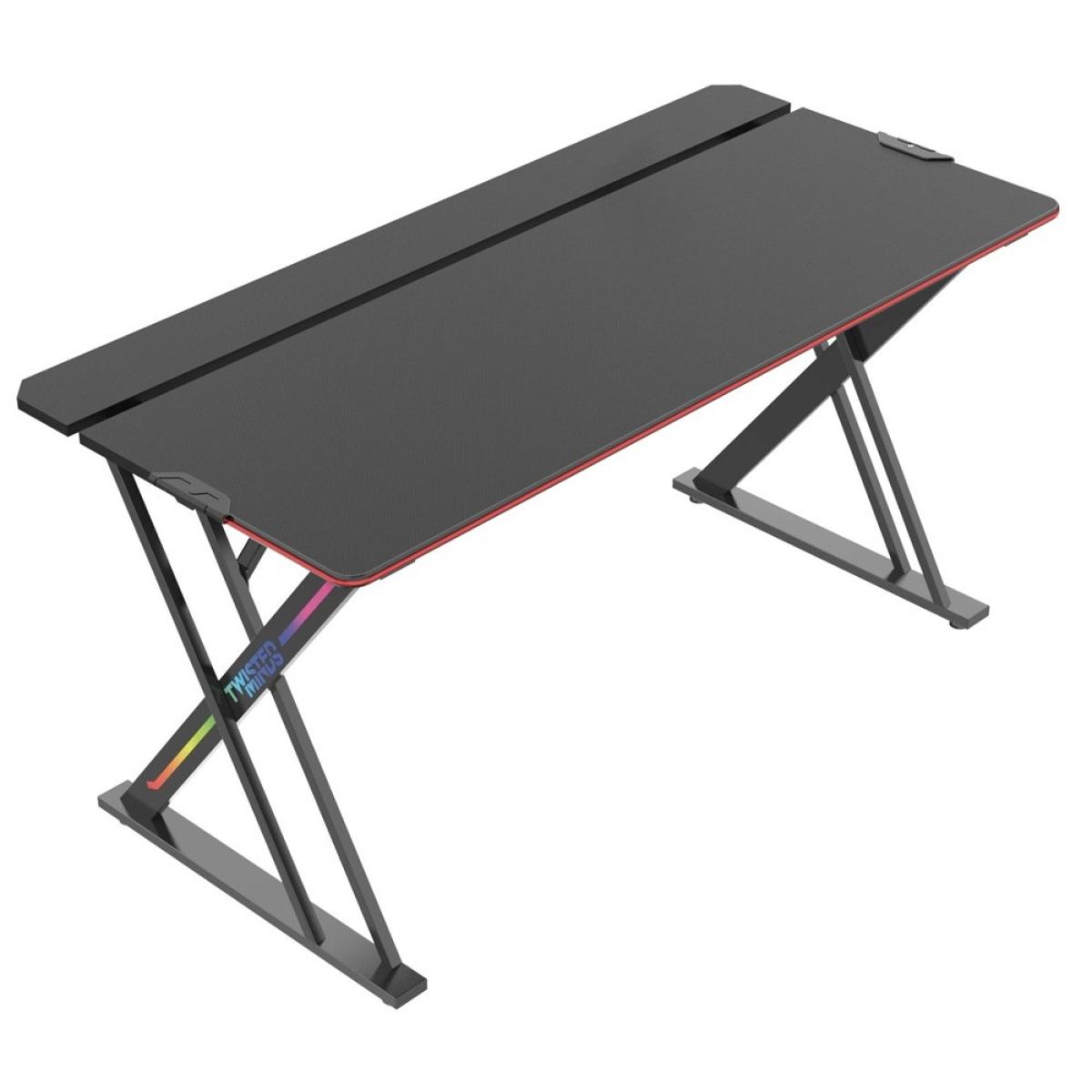 Twisted Minds X Shaped RGB Gaming Desk, Carbon Fiber Cover, Cable Management Features, Up To 80kg, 5 RGB lights Edge Lights (150 X 68 X 76.35 cm)