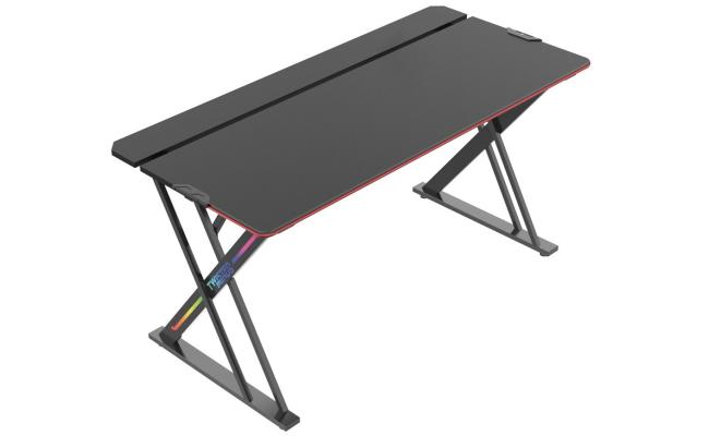 Twisted Minds X Shaped RGB Gaming Desk, Carbon Fiber Cover, Cable Management Features, Up To 80kg, 5 RGB lights Edge Lights (150 X 68 X 76.35 cm)