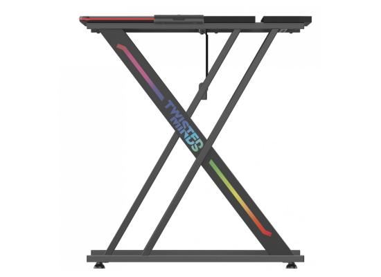 Twisted Minds X Shaped RGB Gaming Desk, Carbon Fiber Cover, Cable Management Features, Up To 80kg, 5 RGB lights Edge Lights (150 X 68 X 76.35 cm)