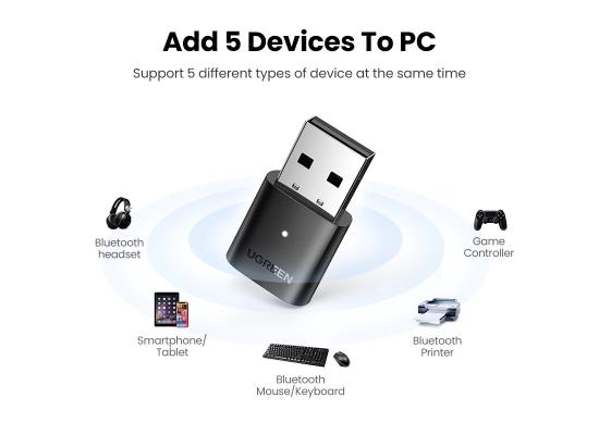 UGREEN (CM390) USB Bluetooth 5.0 Adapter, Up To 20M Transmission Distance & 5 Devices