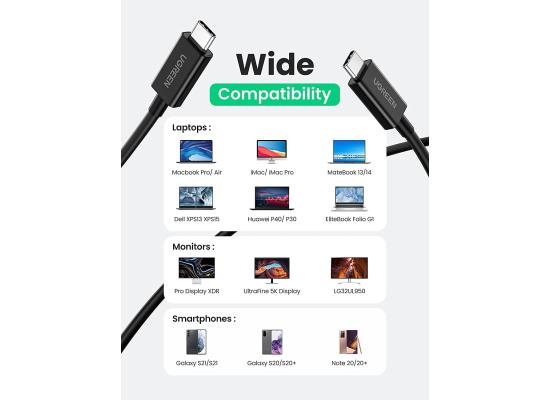 Ugreen cable cable USB C (male) - USB C (male) Thunderbolt 4 100W / 8K 60Hz / 40Gb/s 0.8m black (US501)