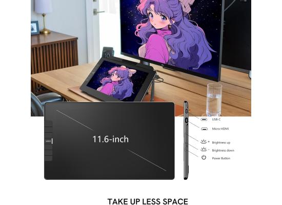 VEIKK VK1200 V2 Drawing Tablet with Screen Full HD 1080p,11.6-inch Full-Laminated Graphic Pen Display ,2 Battery-Free Pens with Tilt Function,6 Customizable Keys.