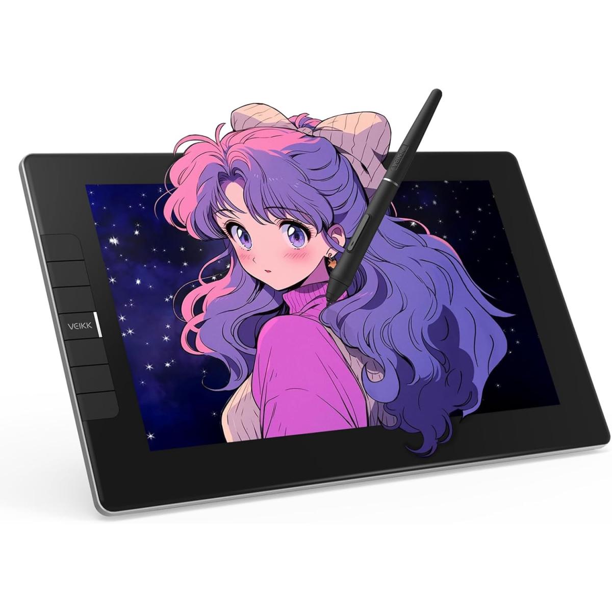 VEIKK VK1200 V2 Drawing Tablet with Screen Full HD 1080p,11.6-inch Full-Laminated Graphic Pen Display ,2 Battery-Free Pens with Tilt Function,6 Customizable Keys.