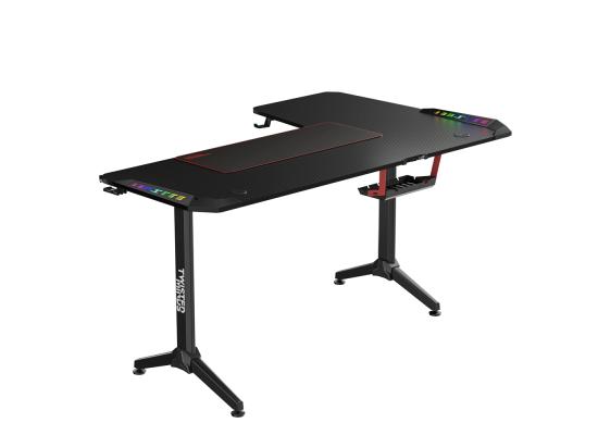 Twisted Minds WARRIOR L Shaped Gaming Desk RGB (Left) Black, P2 Carbon Fiber, Cable Management Features, Up To 80kg, RGB Lighting (160CM X 100CM X 75CM)
