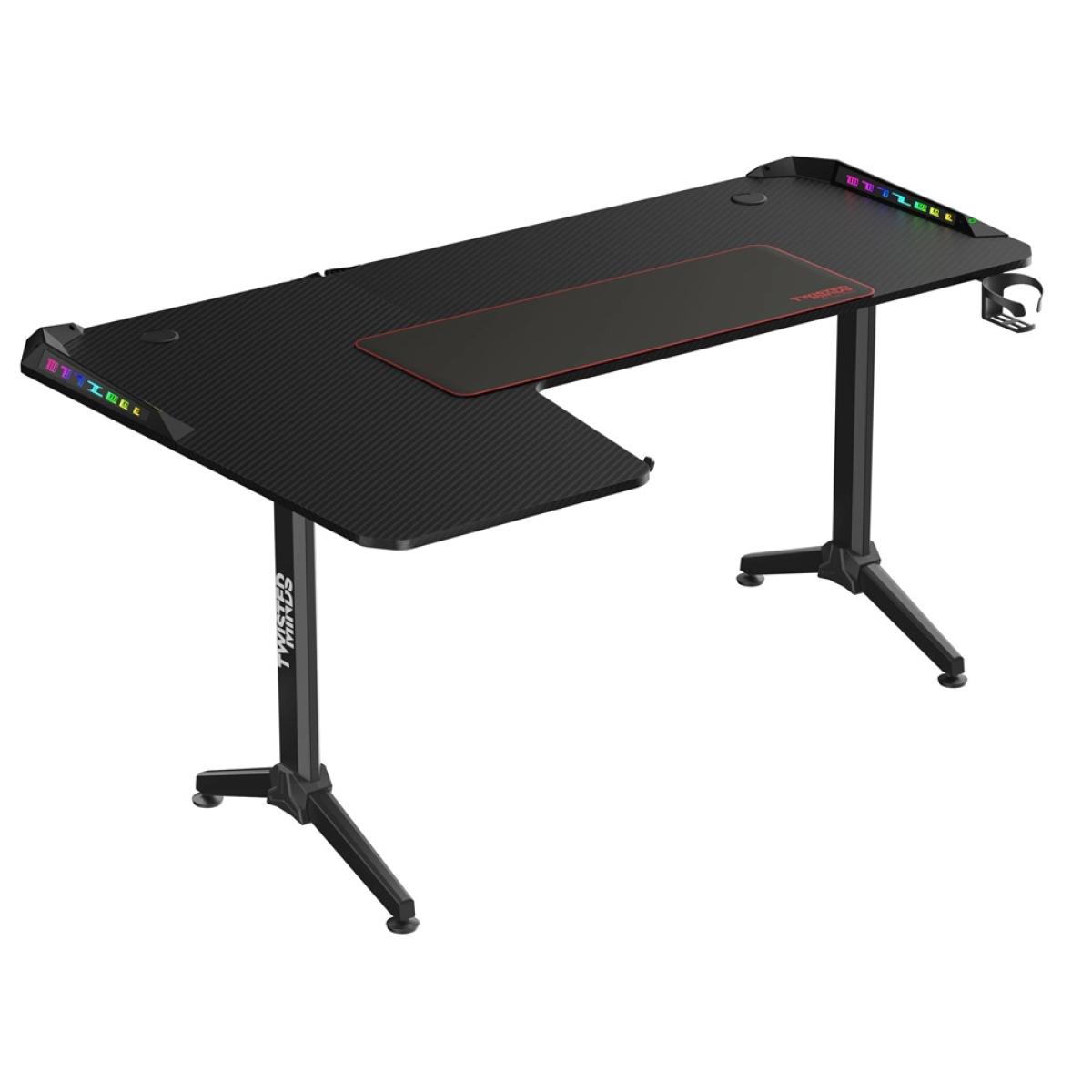 Twisted Minds WARRIOR L Shaped Gaming Desk RGB (Left) Black, P2 Carbon Fiber, Cable Management Features, Up To 80kg, RGB Lighting (160CM X 100CM X 75CM)