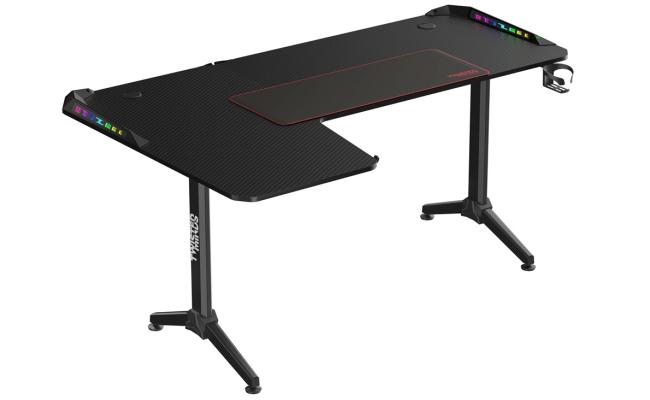 Twisted Minds WARRIOR L Shaped Gaming Desk RGB (Left) Black, P2 Carbon Fiber, Cable Management Features, Up To 80kg, RGB Lighting (160CM X 100CM X 75CM)