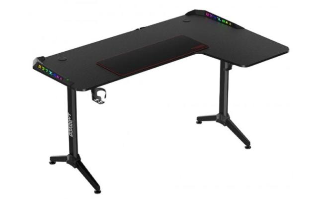 Twisted Minds WARRIOR L Shaped Gaming Desk RGB (Right) Black, P2 Carbon Fiber, Cable Management Features, Up To 80kg, RGB Lighting (160CM*100CM*75CM)