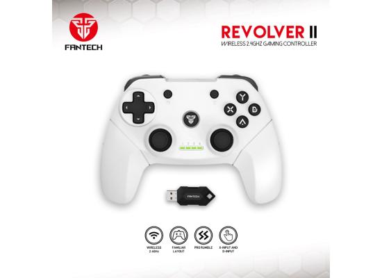 Fantech WGP12 Revolver II Wireless (2.4GHz) Gaming Controller, Built-In Rechargeable Battery , Dual Vibration Motors - White