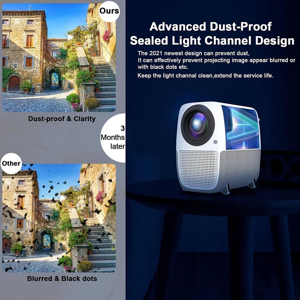 WayGoal HD 1080p Native (1920 x 1080) Wireless Portable Projector w/ WiFI Mirror Function, Electric Focus Mode, Bluetooth 6W Speakers, Up To 250 inch, Up to 50,000 Hours Lamp Life, Multi Formats Support