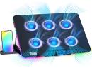 X8 Black 6 LED Fans RGB Light Notebook Quiet Cooling pad, Adjustable Ergonomic Design & Non-Slip Baffle, Mobile Bracket, For Laptop From 12"-17"